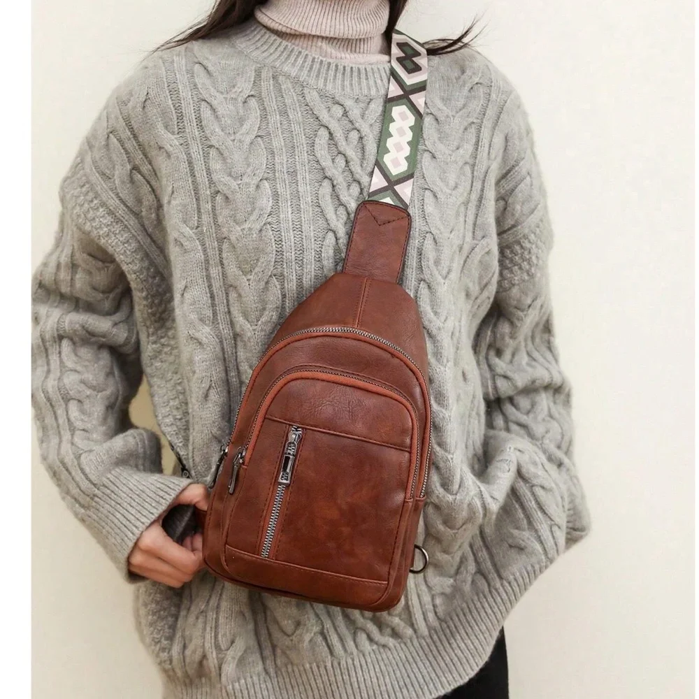 Luxe Vegan Leather Zip up Crossbody Back Pack Bag - Picture 8 of 16